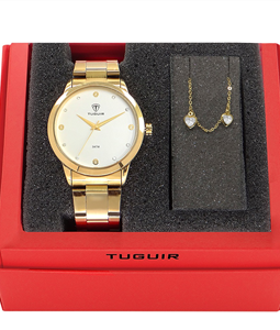 Kit Relgio Feminino Tuguir Analgico TG115 Dourado com Brinde