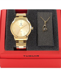 Kit Relgio Feminino Tuguir Analgico TG116 Dourado com Brinde