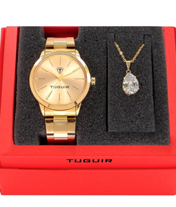 Kit Relgio Feminino Tuguir Analgico TG142 Dourado com Brinde